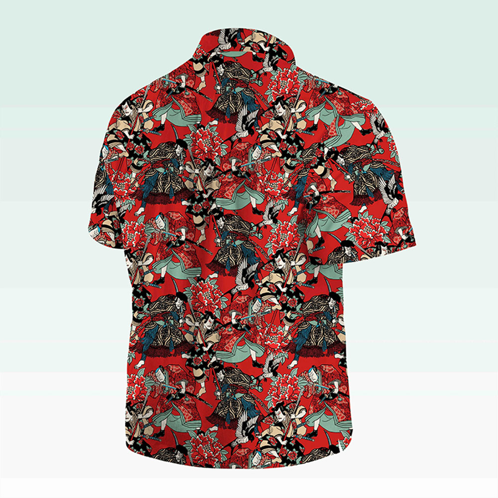 Maturelion Men's Button Pocket Shirt Koi Fish and Waves Cotton Hawaiian Shirt