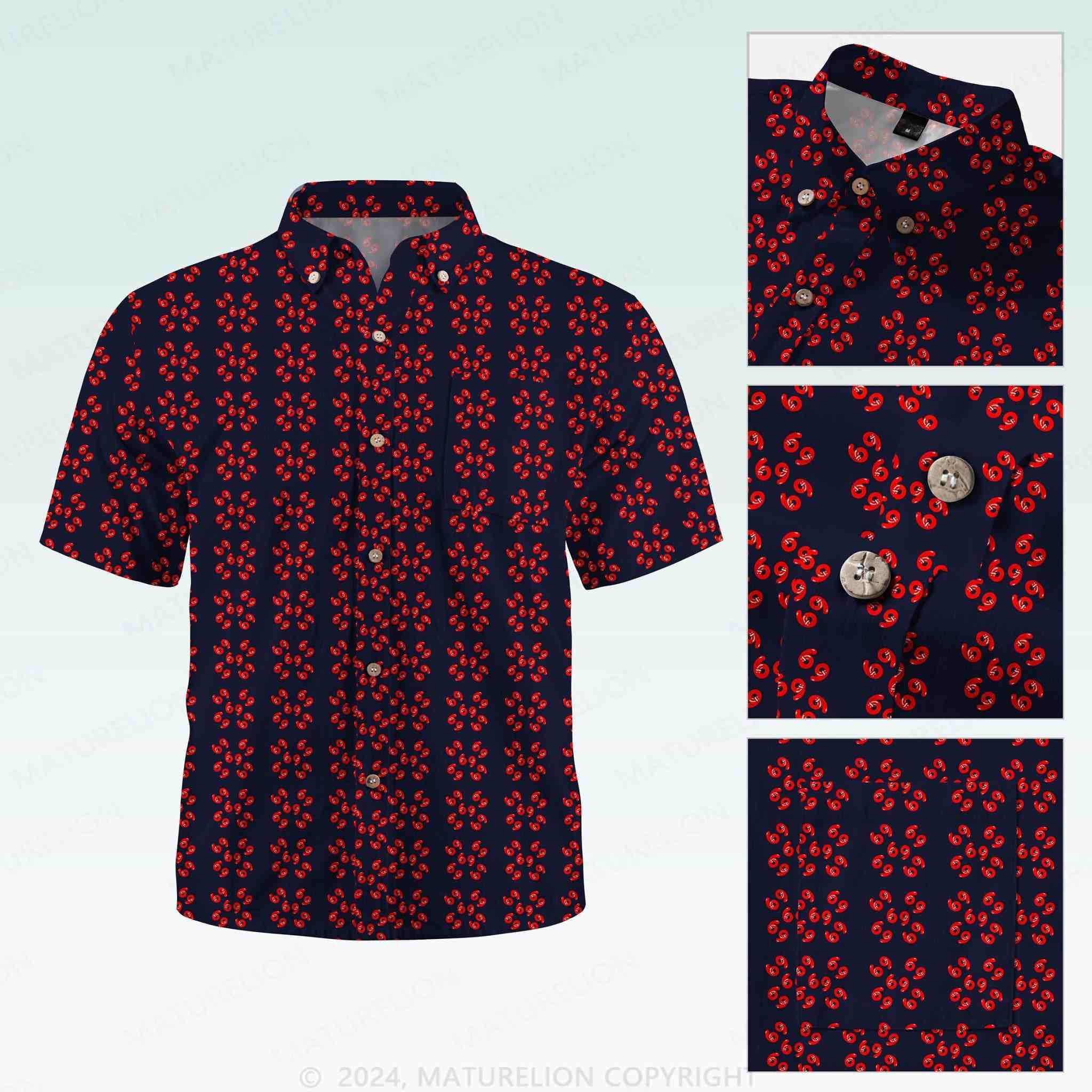 Maturelion Men's Button Pocket Shirt69 Innuendo Beach Hawaiian Shirt