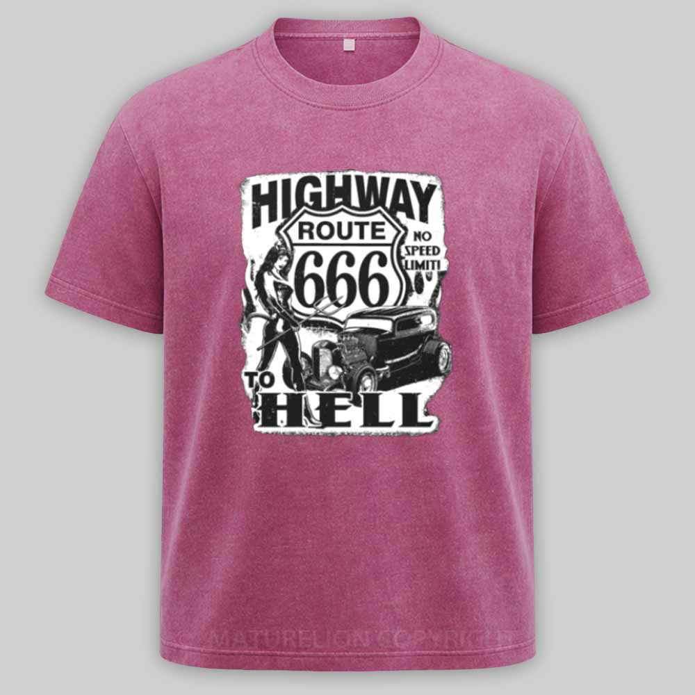 Maturelion Route 666 - Highway to hell Washed T-shirt