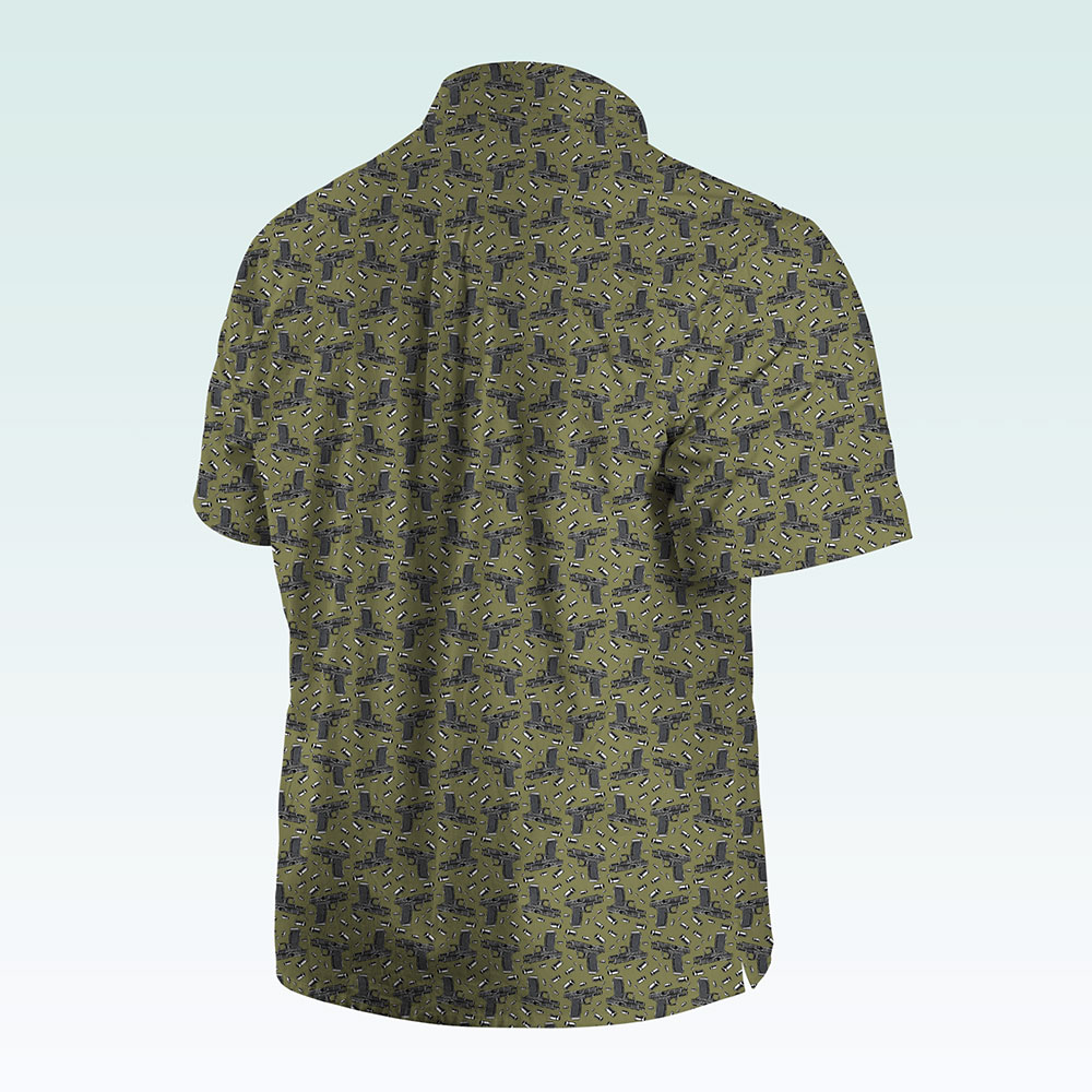 Maturelion Men's Button Pocket Shirt Gun Graphic Hawaiian Shirt