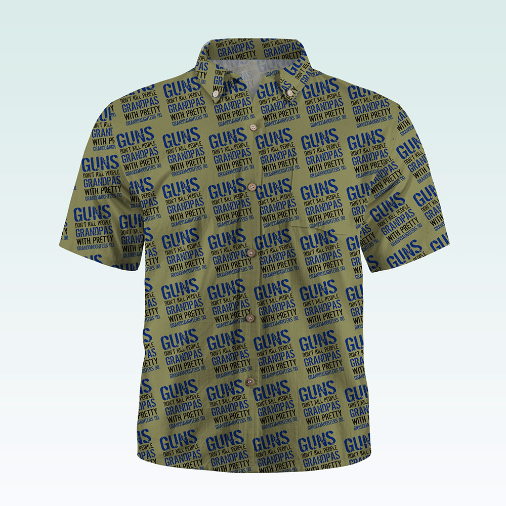 Maturelion Men's Button Pocket ShirtGuns Don't Kill People Dads With Pretty Daughters Do Hawaiian Shirt