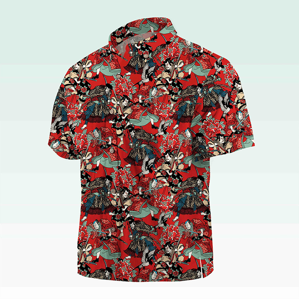 Maturelion Men's Button Pocket Shirt Koi Fish and Waves Cotton Hawaiian Shirt