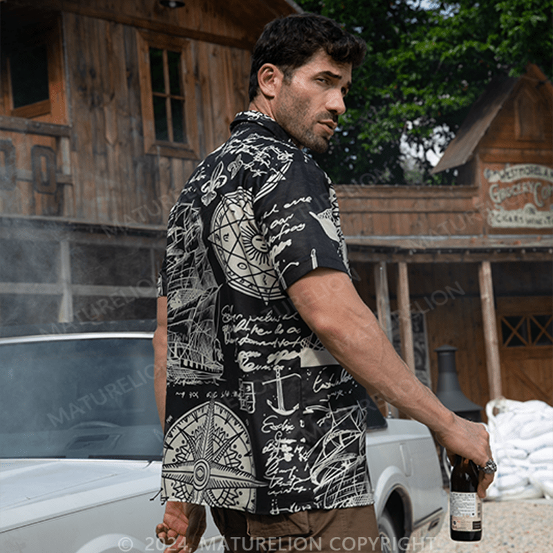Maturelion Sailboat Compass ocean 3d Print Retro Men's Hawaiian Shirt