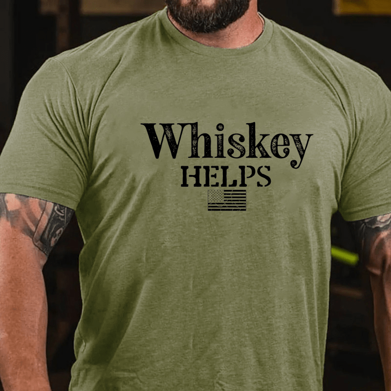 Whiskey Helps USA Flag Cotton T-shirt (Free Customization)-Maturelion