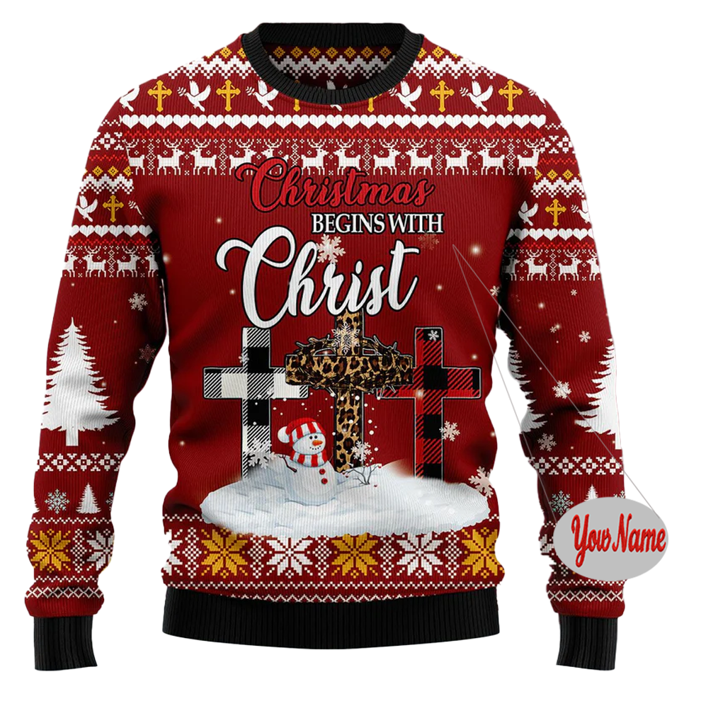 Maturelion Classical Funny Customize Your Name Red Ugly Christmas Sweater