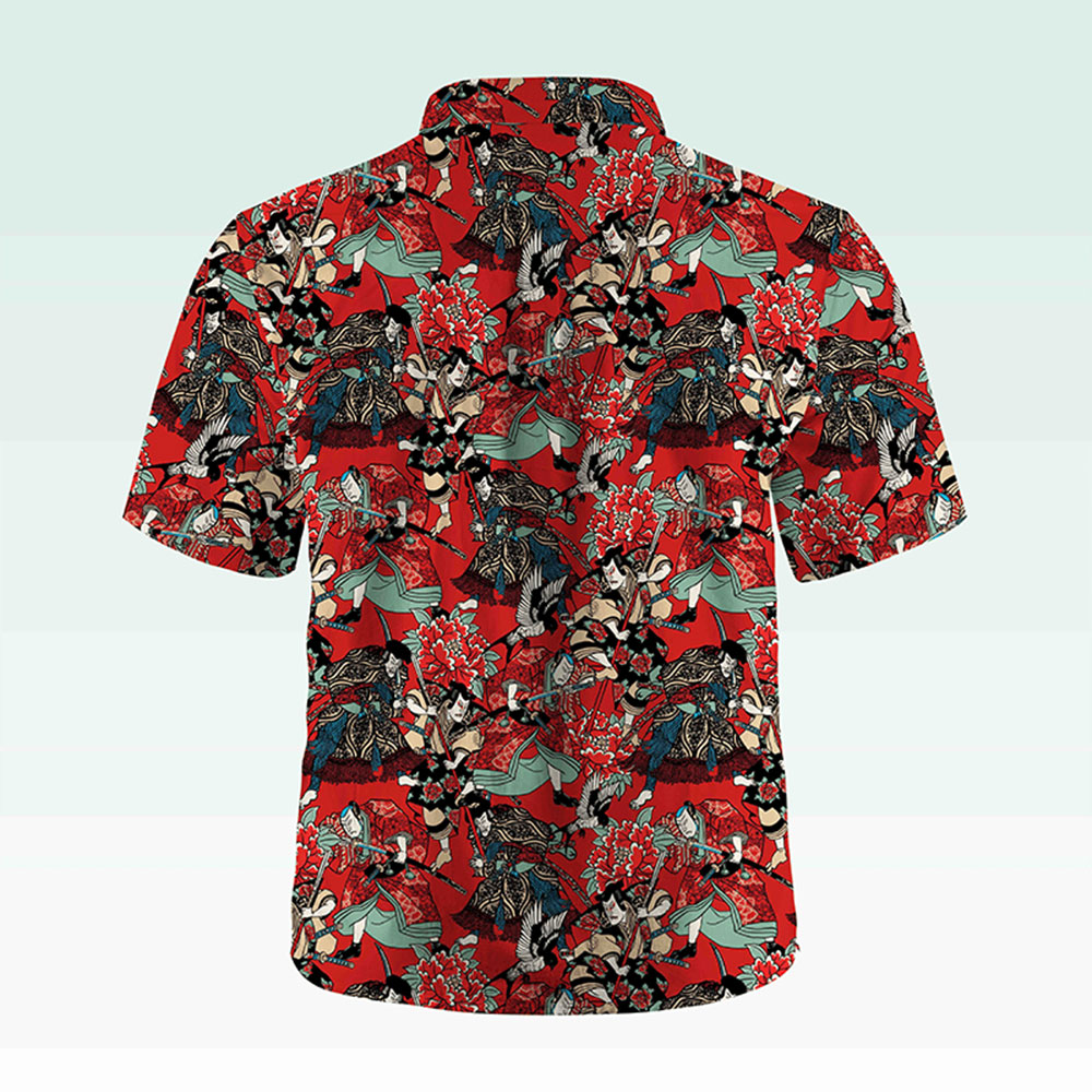 Maturelion Men's Button Pocket Shirt Koi Fish and Waves Cotton Hawaiian Shirt