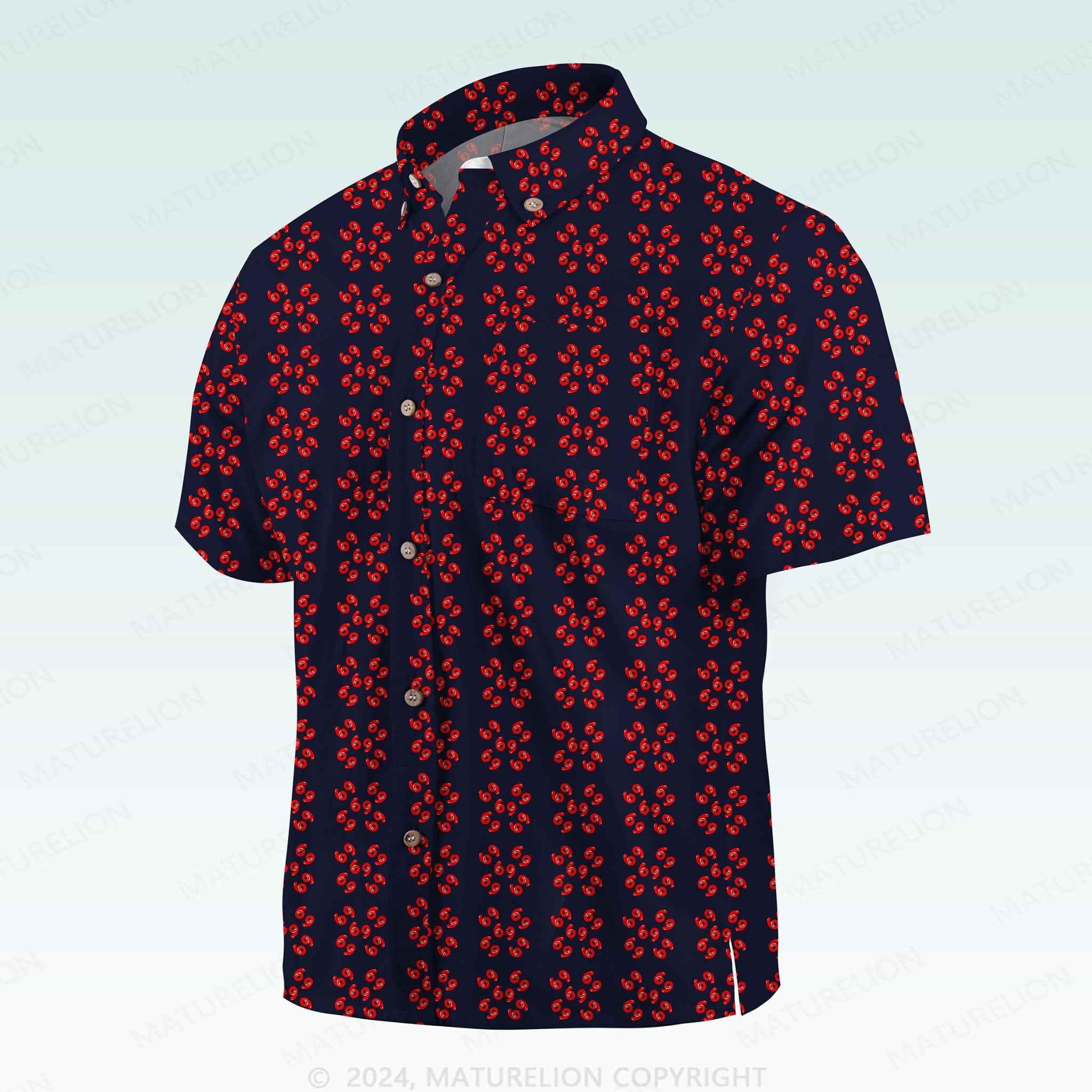 Maturelion Men's Button Pocket Shirt69 Innuendo Beach Hawaiian Shirt