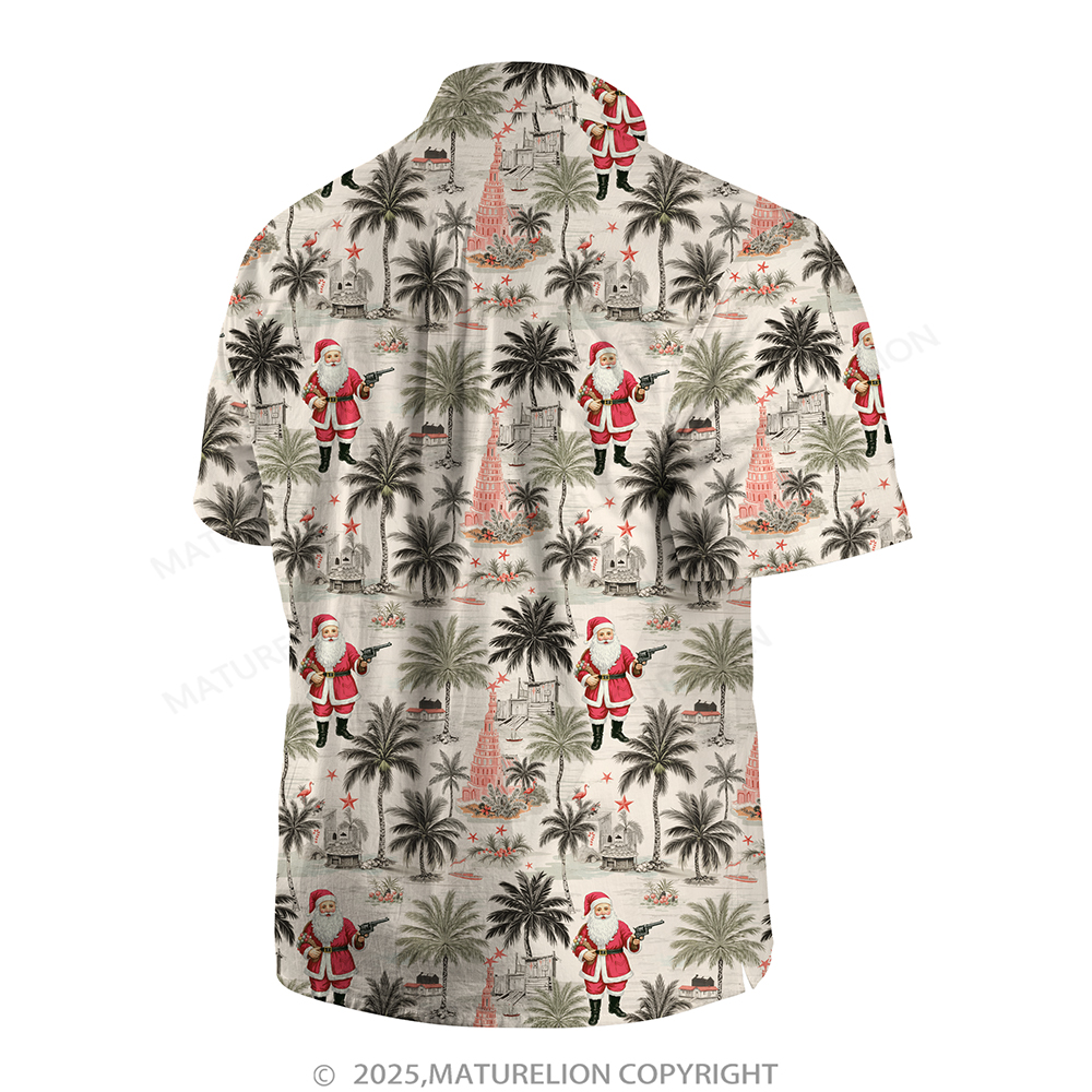 Maturelion Christmas Hawaiian Shirt White Tropical Santa with Palm Tree Hawaiian Shirt