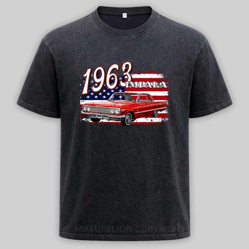 Maturelion 1963 63 Impala Lowrider Ss 4th Of July American Washed T-shirt