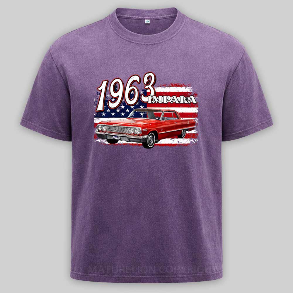 Maturelion 1963 63 Impala Lowrider Ss 4th Of July American Washed T-shirt