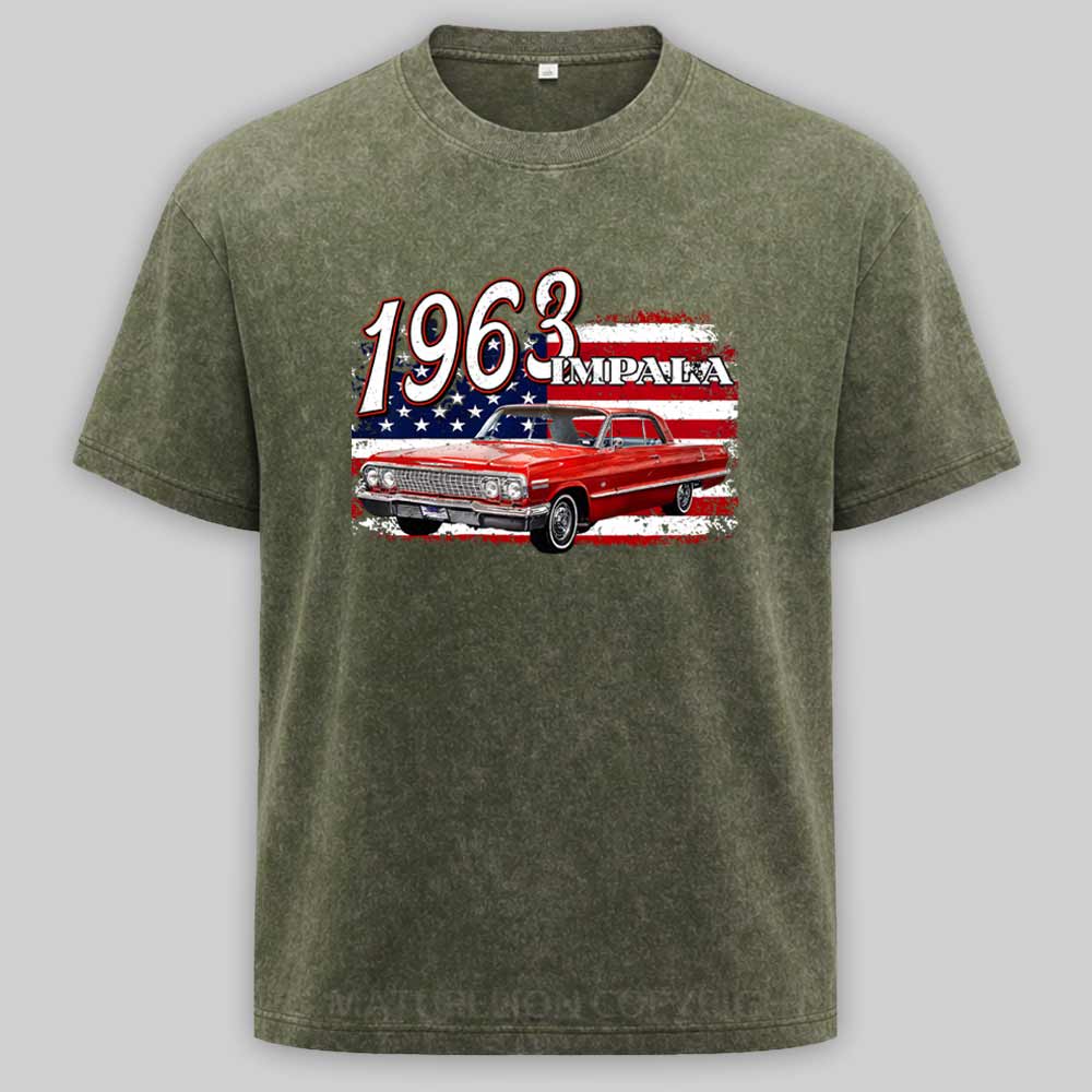 Maturelion 1963 63 Impala Lowrider Ss 4th Of July American Washed T-shirt