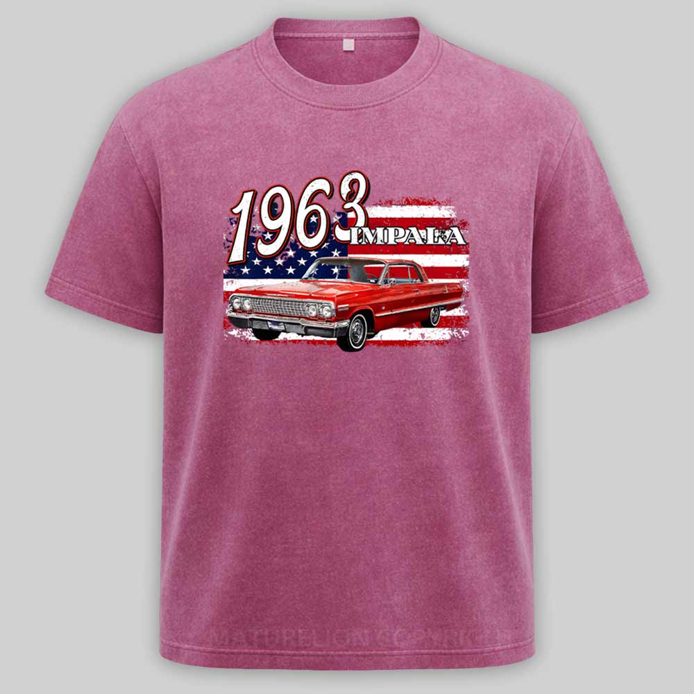 Maturelion 1963 63 Impala Lowrider Ss 4th Of July American Washed T-shirt