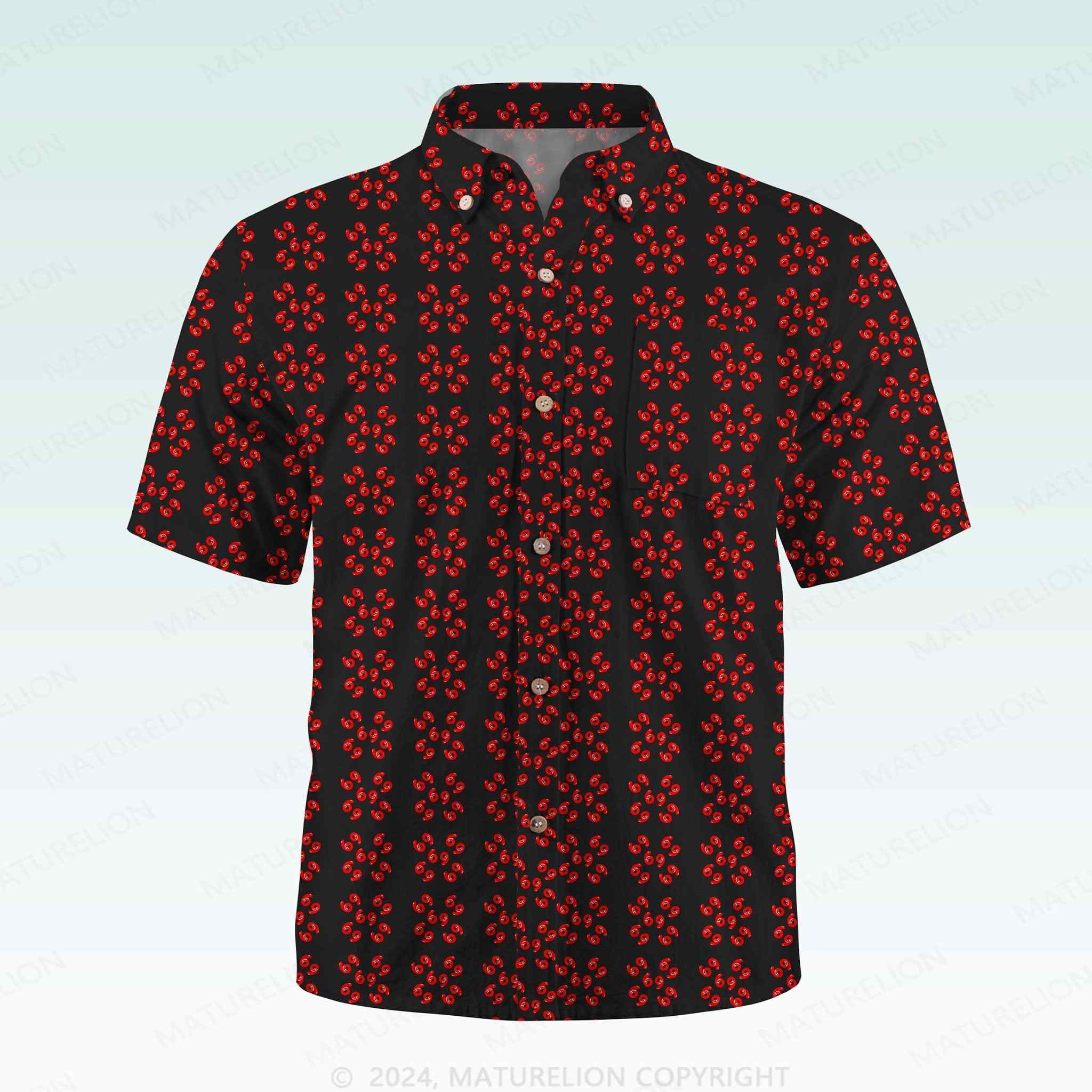 Maturelion Men's Button Pocket Shirt69 Innuendo Beach Hawaiian Shirt