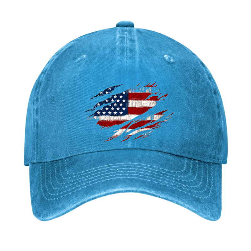 Distressed American Flag Print Cap-Maturelion