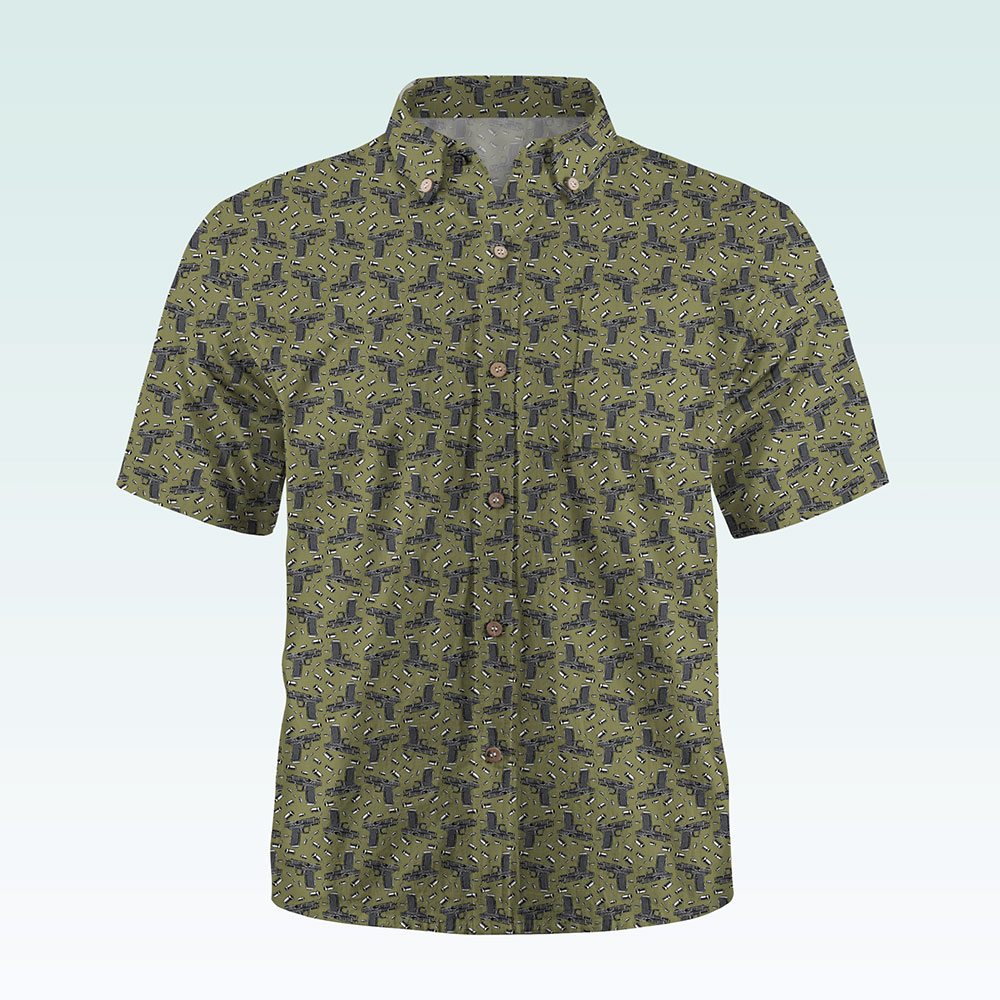 Maturelion Men's Button Pocket Shirt Gun Graphic Hawaiian Shirt