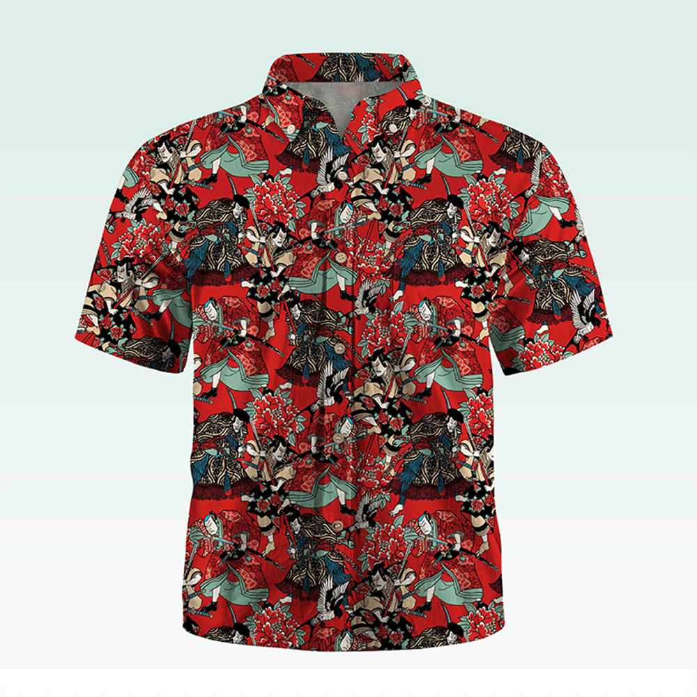 Maturelion Men's Button Pocket Shirt Koi Fish and Waves Cotton Hawaiian Shirt
