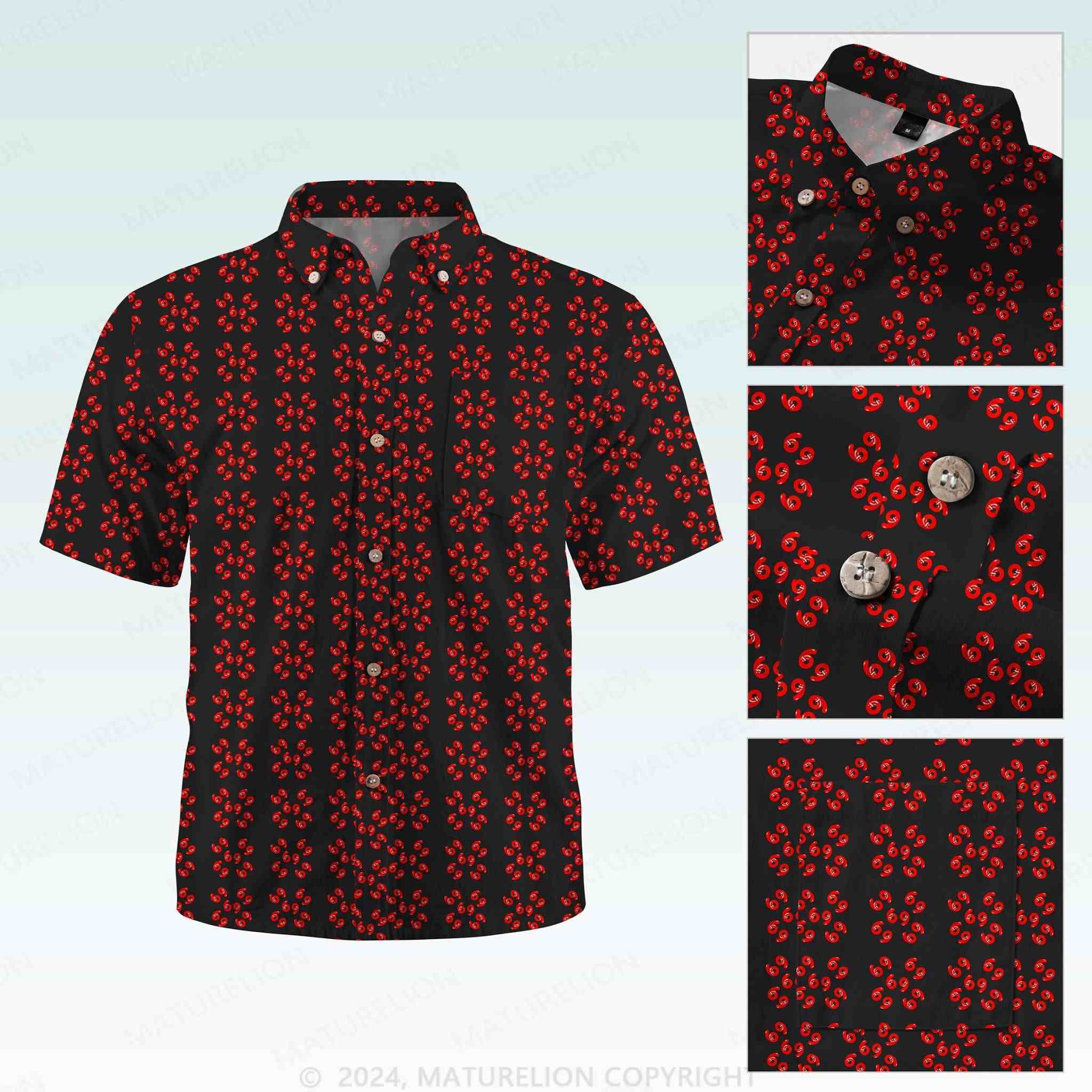 Maturelion Men's Button Pocket Shirt69 Innuendo Beach Hawaiian Shirt