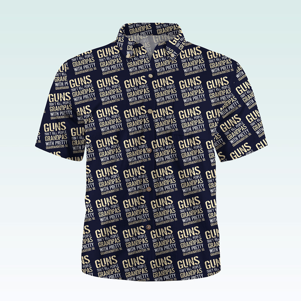 Maturelion Men's Button Pocket ShirtGuns Don't Kill People Dads With Pretty Daughters Do Hawaiian Shirt