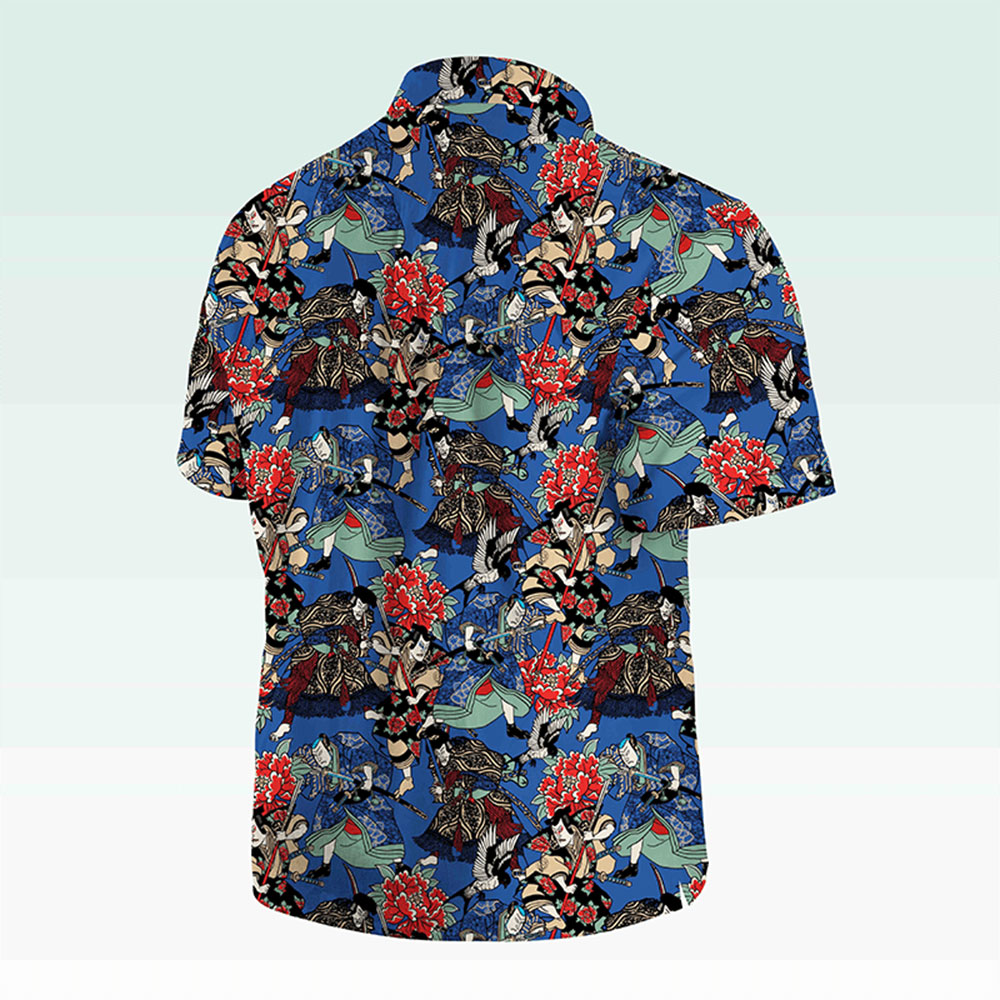 Maturelion Men's Button Pocket Shirt Koi Fish and Waves Cotton Hawaiian Shirt