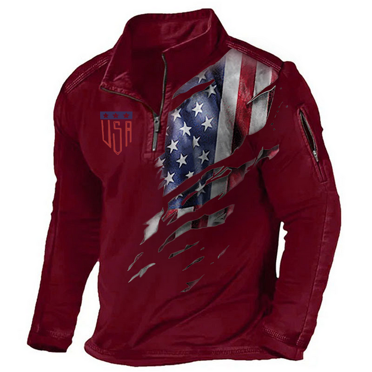 Maturelion Men's Henley Shirt Veterans Day Gift - American Flag Print Henley Shirt