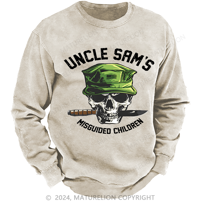 Maturelion Men's Sweatshirt Uncle Sam's Misguided Children Washed Sweatshirt