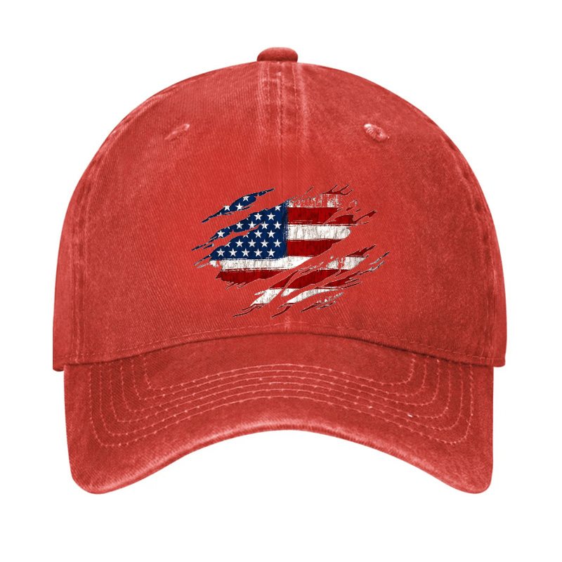 Distressed American Flag Print Cap-Maturelion