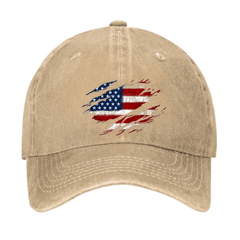 Distressed American Flag Print Cap-Maturelion