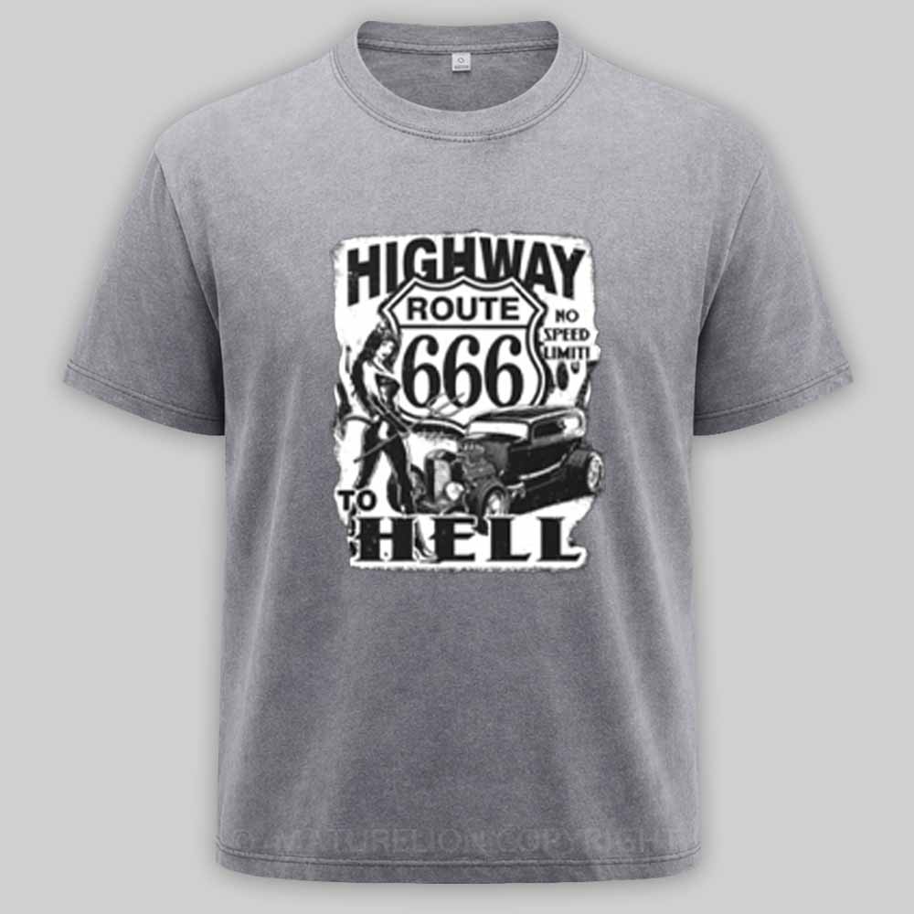 Maturelion Route 666 - Highway to hell Washed T-shirt