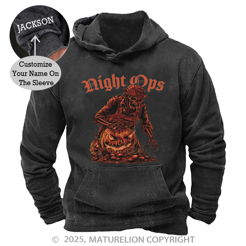 Maturelion Men's Hoodie Night Ops Halloween Washed Hoodie