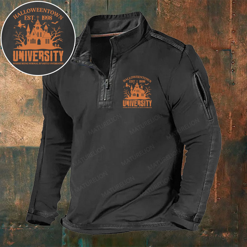 Maturelion Men's T-Shirt Halloween town university Spooky Season Cotton T-Shirt
