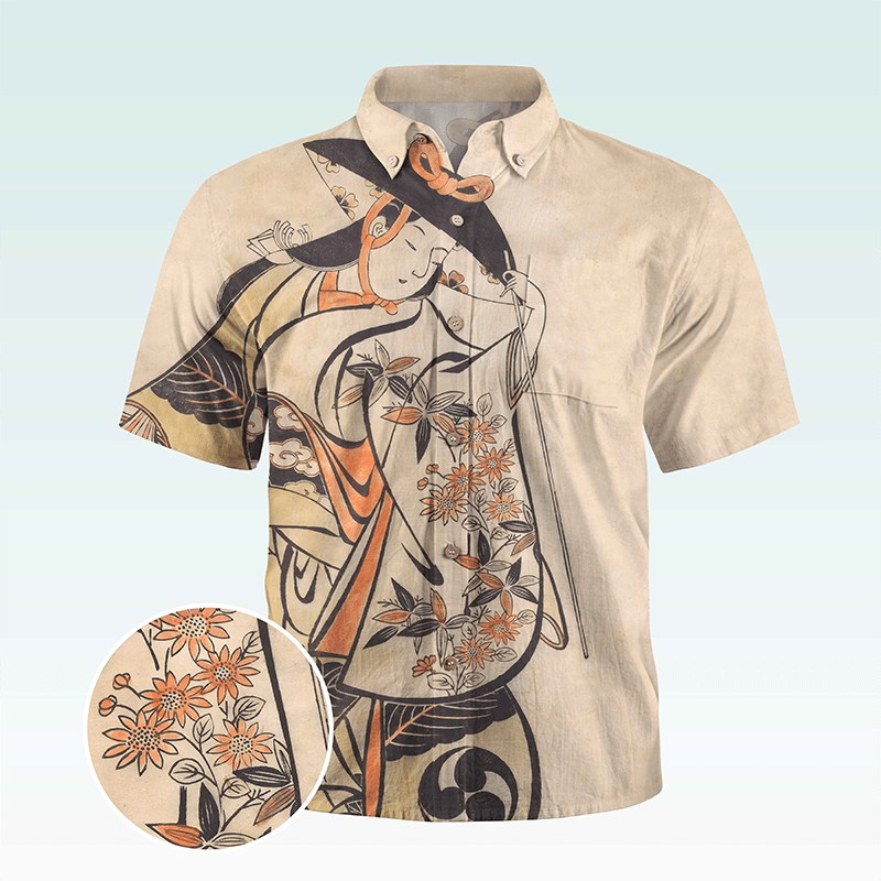 Maturelion Men's Hawaiian Shirt Gintama Print Button Down Short Sleeve Shirt-Maturelion