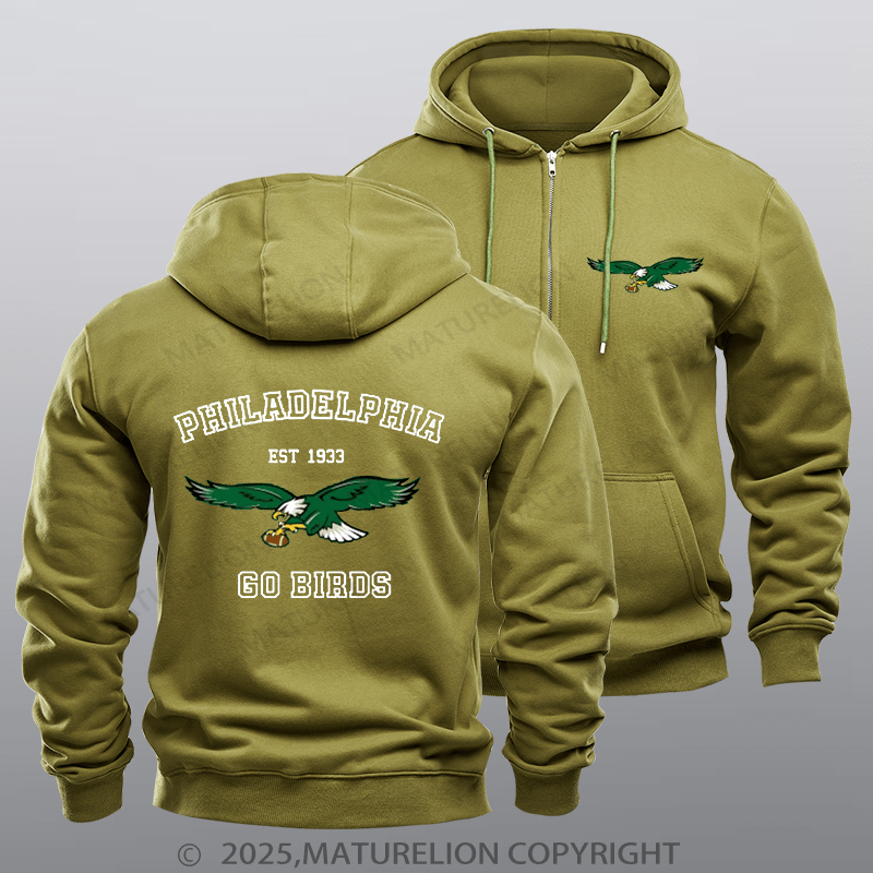 Maturelion Super Bowl Hoodie Vintage Philadelphia Go Birds Eagles Fleece Zipper Hoodie