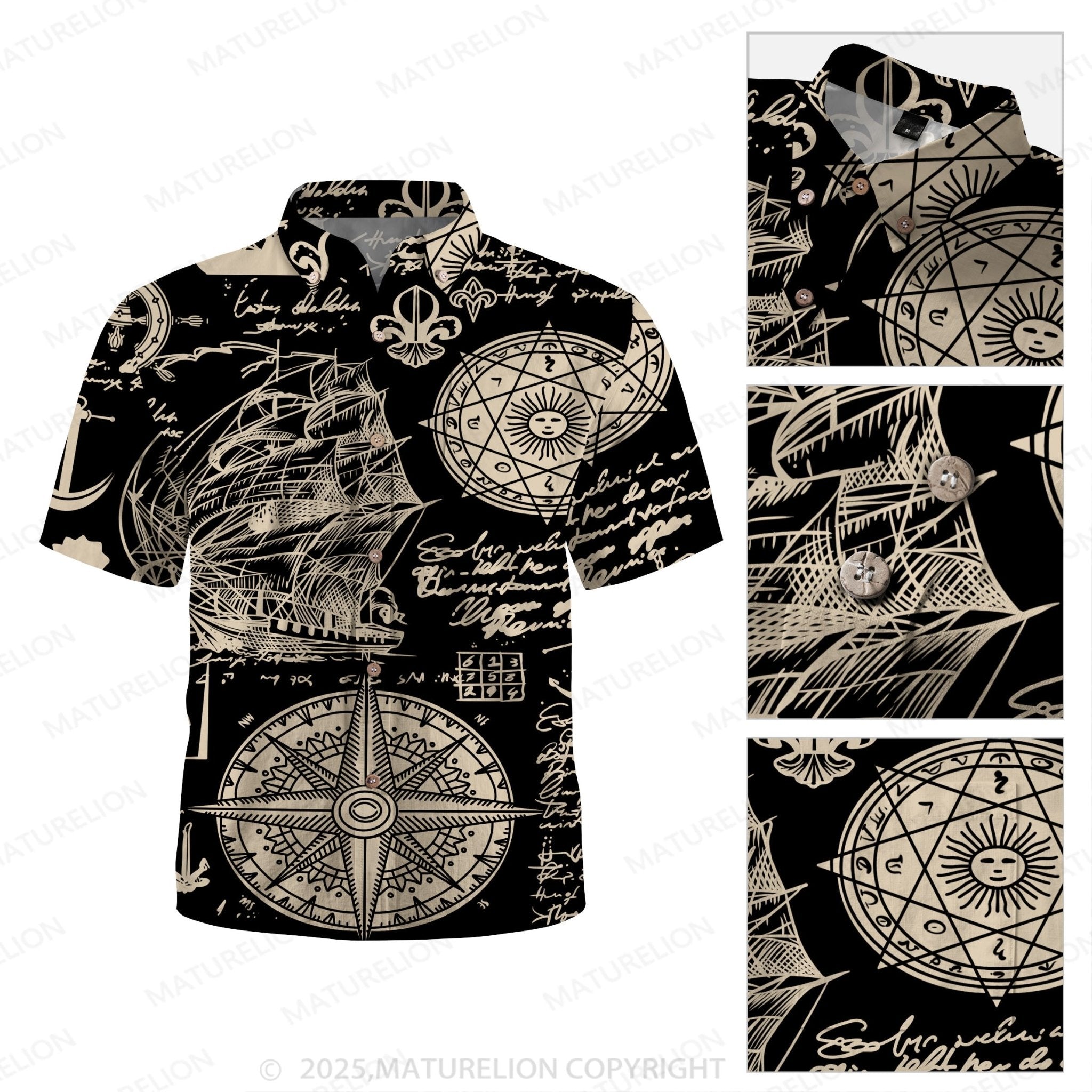 Maturelion Sailboat Compass ocean 3d Print Retro Men's Hawaiian Shirt