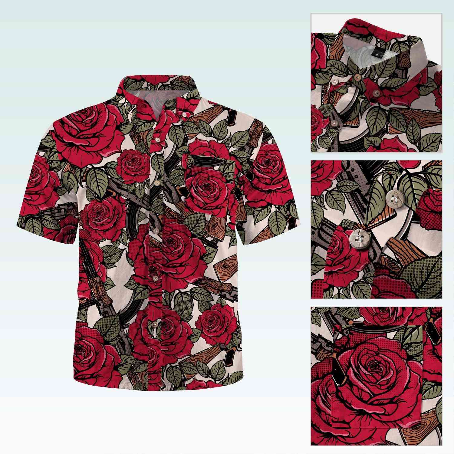 Maturelion Men's Button Pocket Shirt Harper Rose Allover Print Short Sleeve Shirt