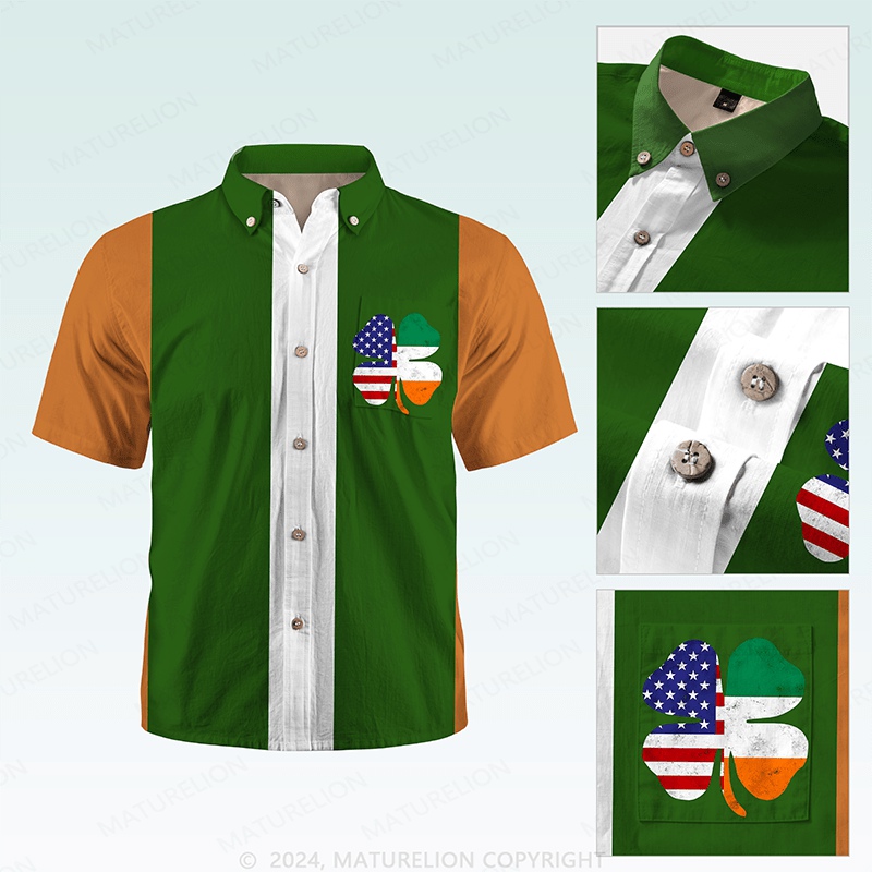 Matuelion St. Patrick's Button Pocket ShirtRetro Shamrock Breeze Hawaiian Shirt