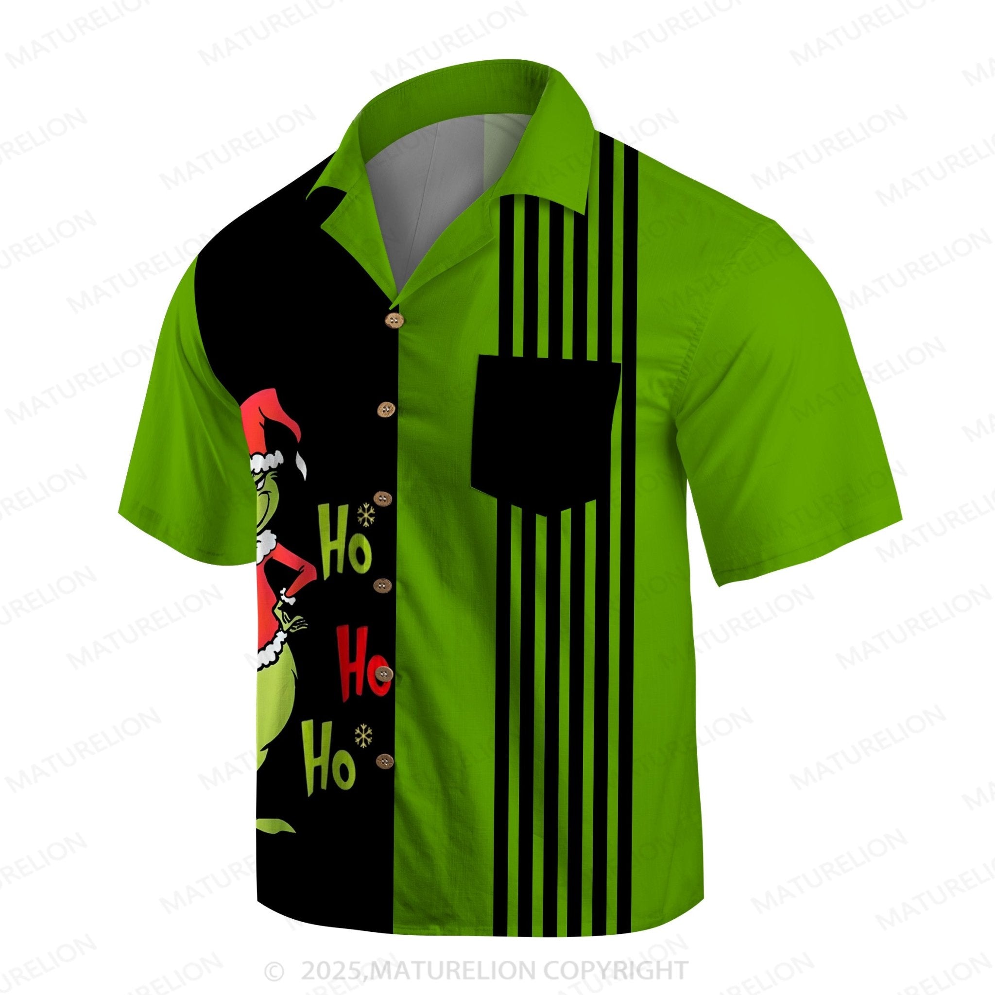 Matuewlion Christmas Hawaiian Shirts Merry Grinchmas Striped Men's Short Sleeve Shirt