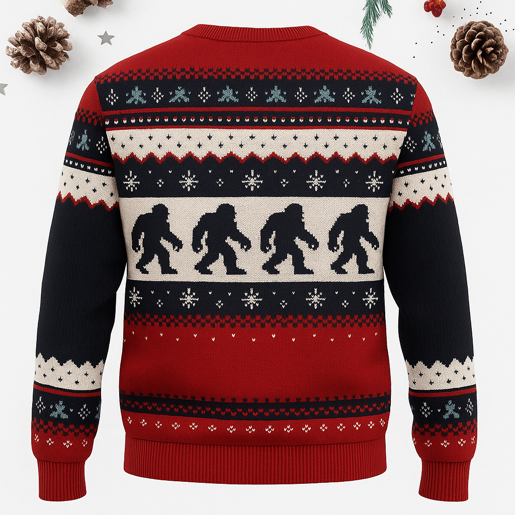 Maturelion Squatching Through The Snow Ugly Christmas Sweater