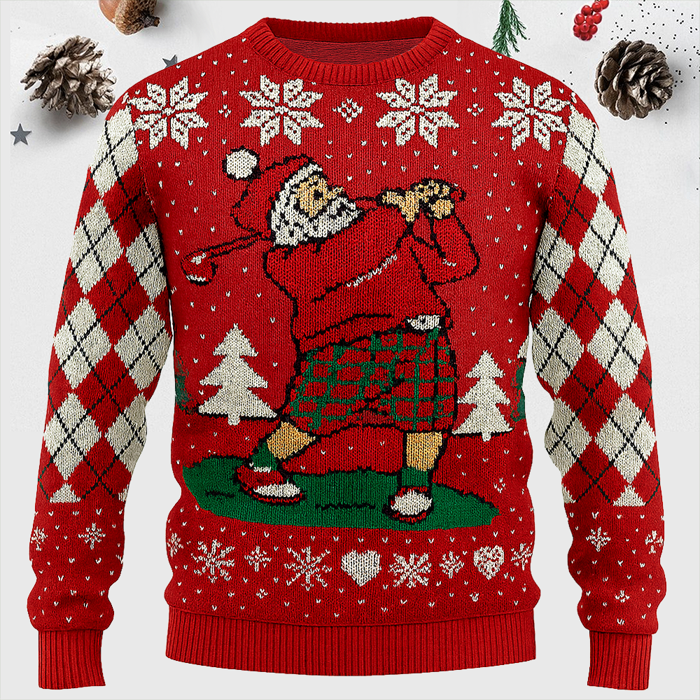 Maturelion Light Up Santa Claus Golf Funny Christmas Ugly Sweater