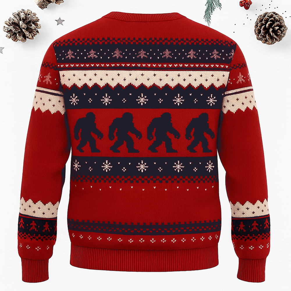 Maturelion Squatching Through The Snow Funny Christmas Ugly Sweater