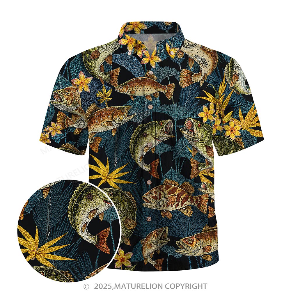 Maturelion Men's Hawaiian Shirt Black Tropical Fish Print Hawaiian Shirt