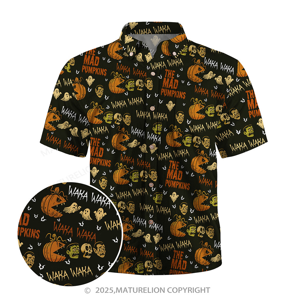 Maturelion Halloween Hawaiian Shirt Ghost & Pumpkin Print Hawaiian Shirt