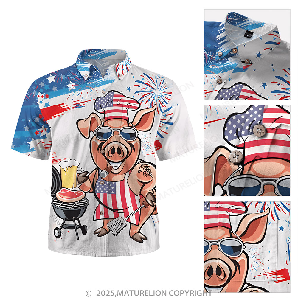 Maturelion Men's Aloha Shirts Animal Illustration Graphic Hawaiian Shirt