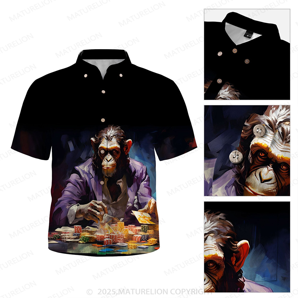 Maturelion Men's Aloha Shirts Retro Fashion Orangutan Animal Pattern Hawaiian Shirt