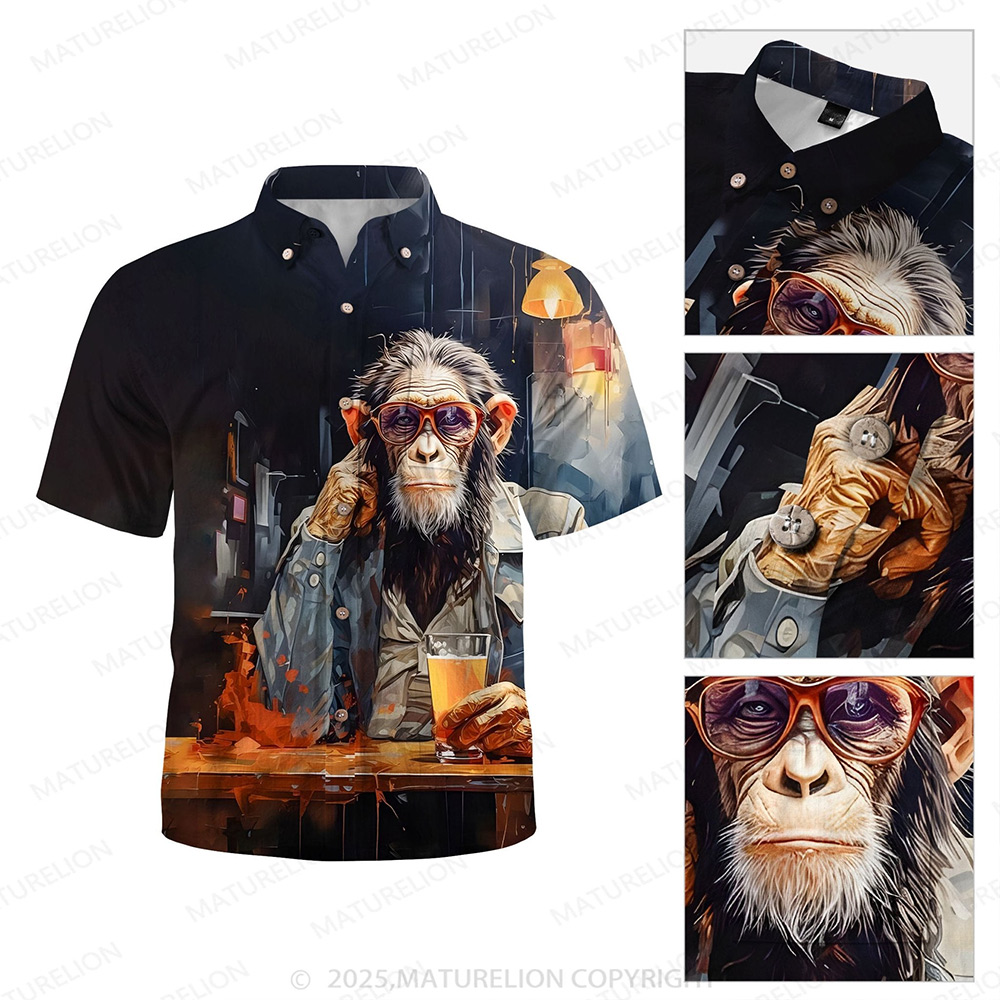 Maturelion Aloha Shirts Animal Illustration Graphic Hawaiian Shirt