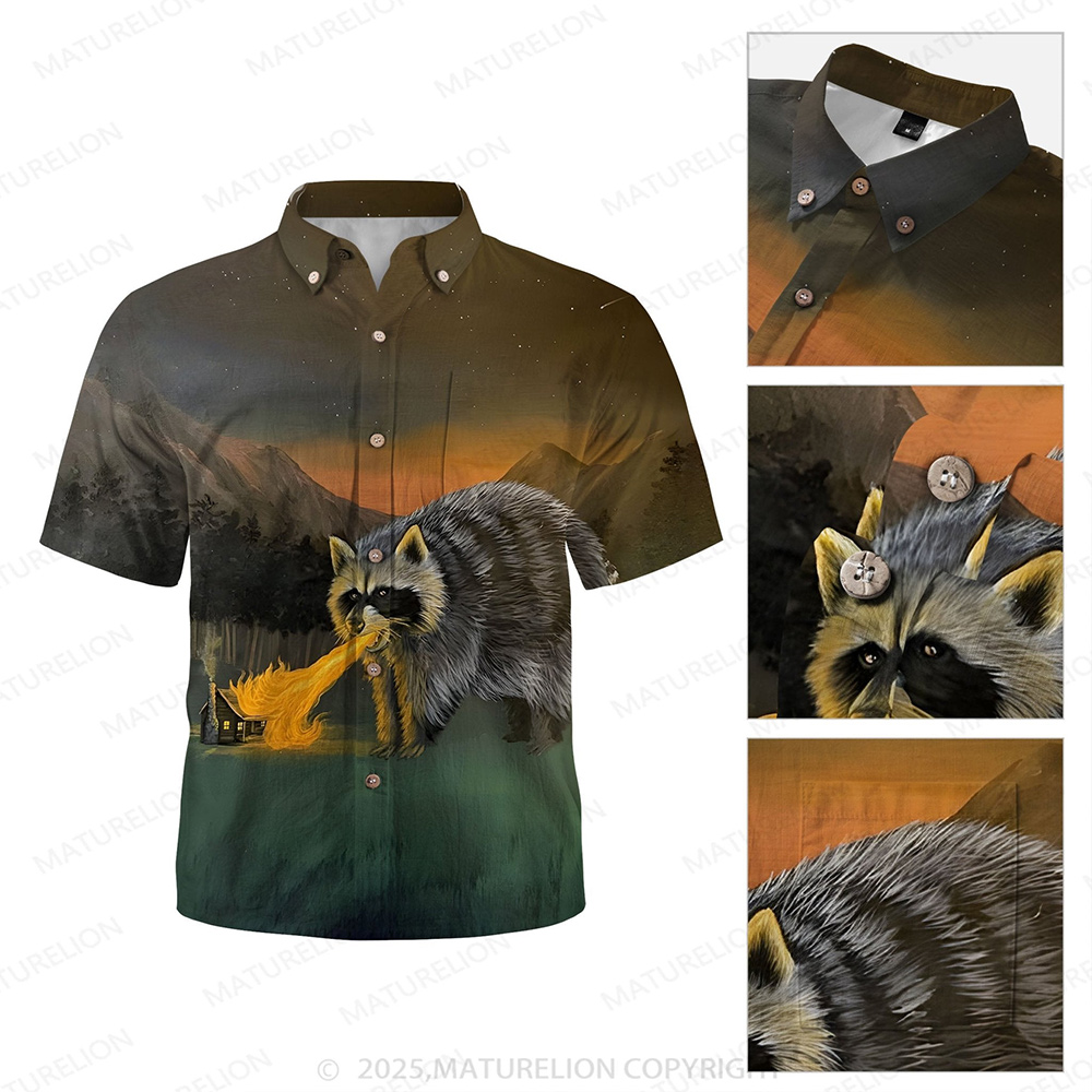 Maturelion Men's Aloha Shirts Raccoon Funny Hawaiian Shirt