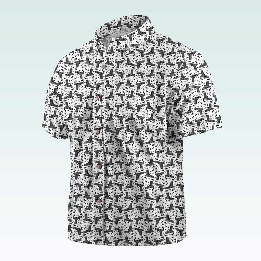 Maturelion Men's Button Pocket Shirt Gun Graphic Hawaiian Shirt