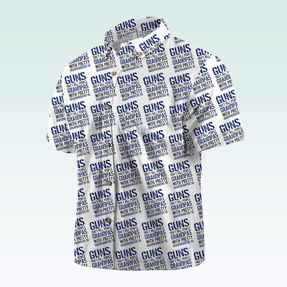 Maturelion Men's Button Pocket ShirtGuns Don't Kill People Dads With Pretty Daughters Do Hawaiian Shirt