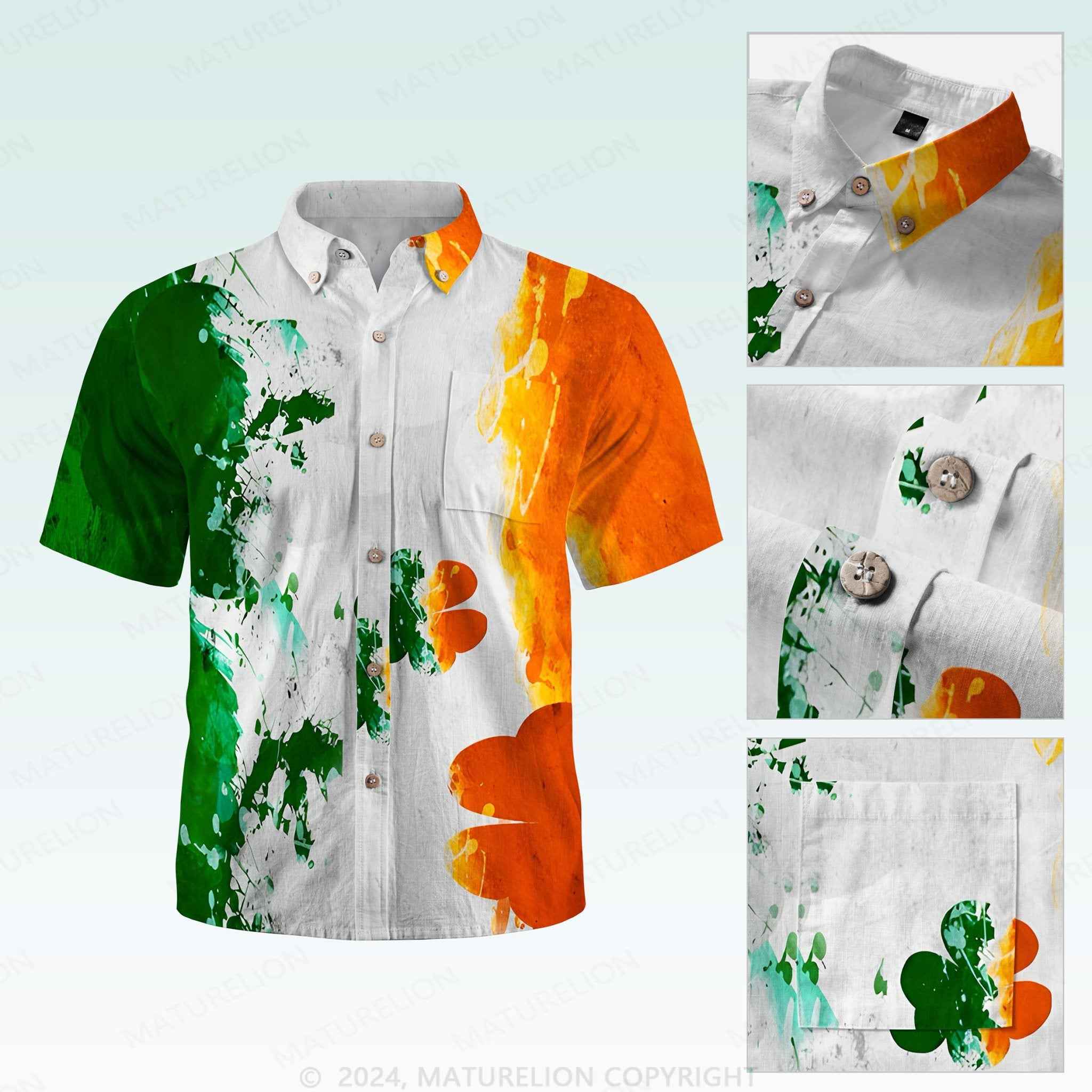 Maturelion St. Patrick's Button Pocket ShirtLucky Island Style Hawaiian Shirt