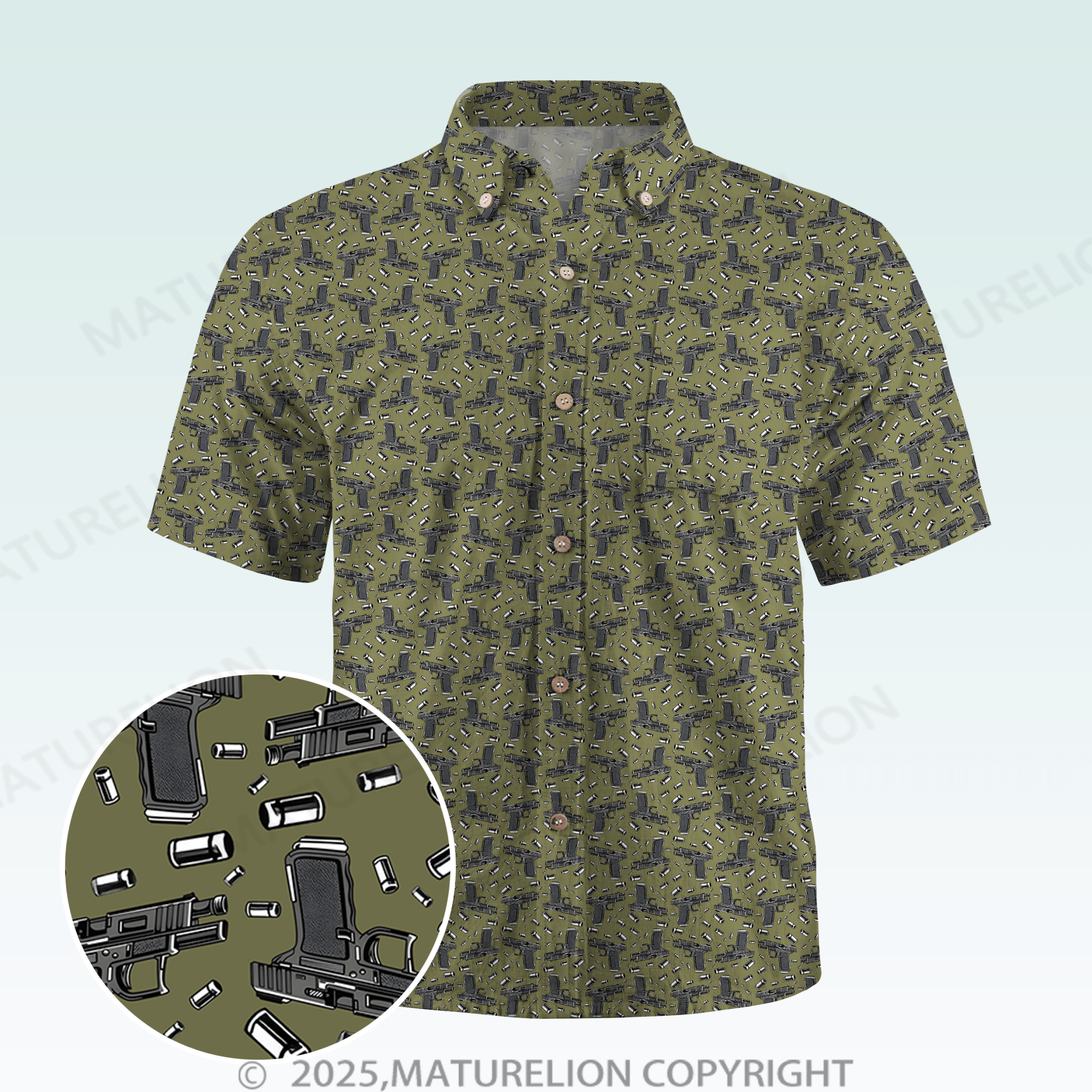 Maturelion Men's Hawaiian Shirt  Gun Graphic Hawaiian Shirt