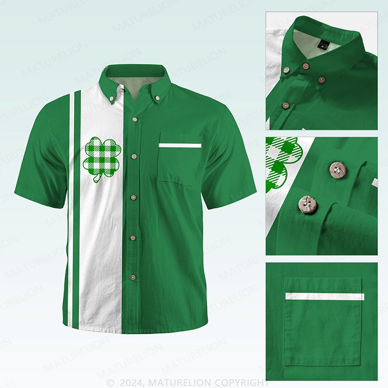 Maturelion St. Patrick's Button Pocket ShirtVintage Island Luck Hawaiian Shirt